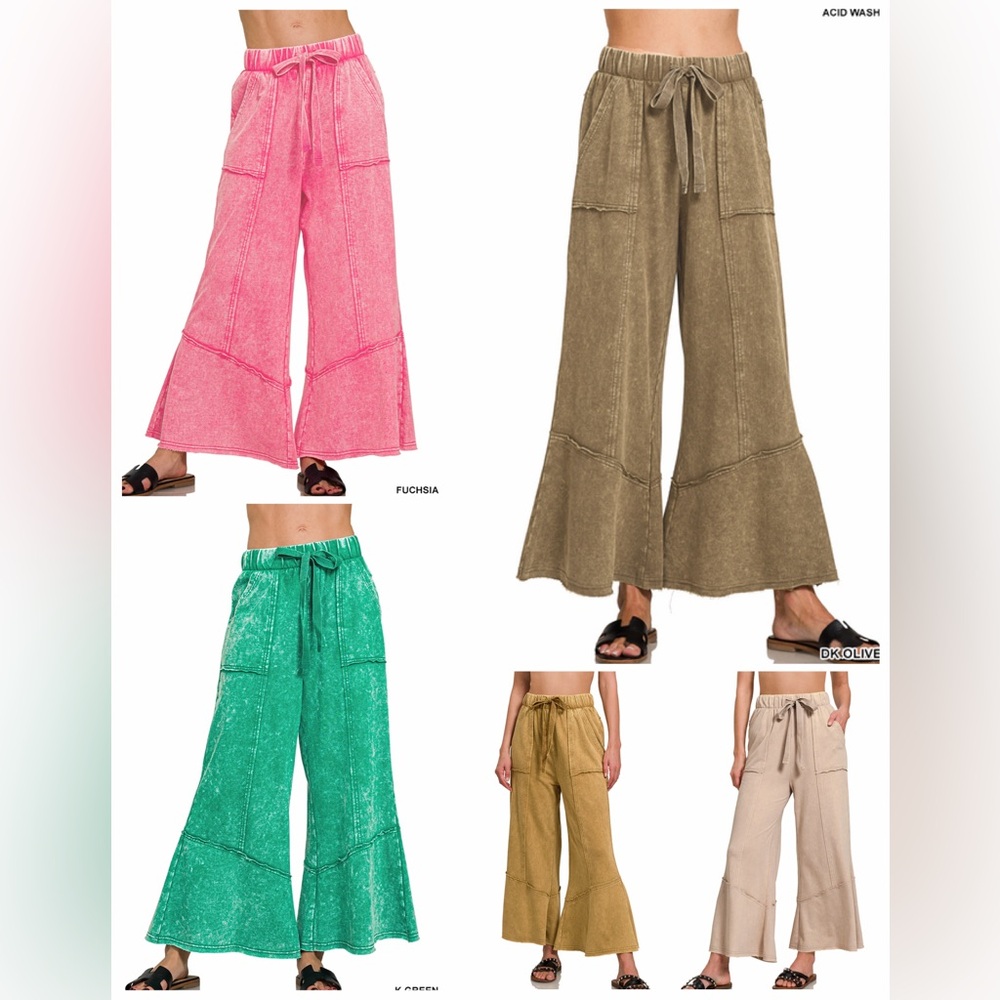 New Zenana Ash Mocha EXPOSED-SEAM FLARE HEM PANTS WITH POCKETS